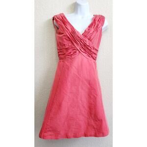 Mirror of Venus Anthropolgie Coral Orange Silk V Neck A Line Dress 2 L Pleated